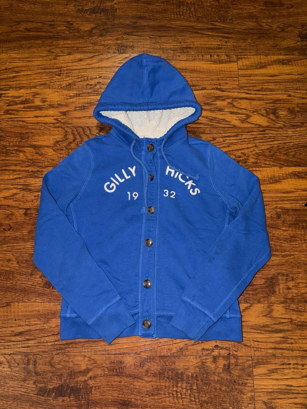 Y2K style Gilly Hicks 1932 Sherpa Lined Button Hoodie Blue